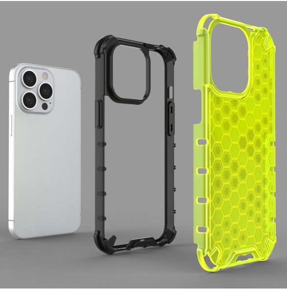 Honeycomb Case armor cover with TPU Bumper for iPhone 13 Pro green
