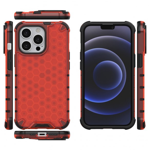 Honeycomb Case armor cover with TPU Bumper for iPhone 13 Pro red