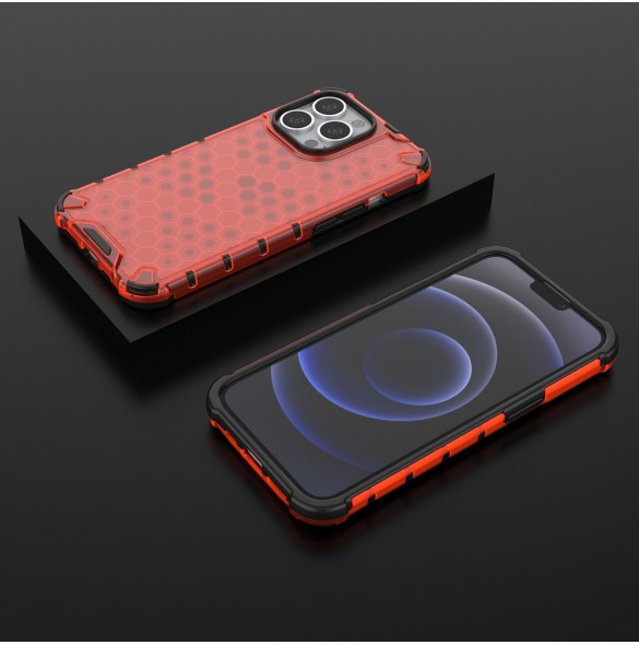 Honeycomb Case armor cover with TPU Bumper for iPhone 13 Pro red