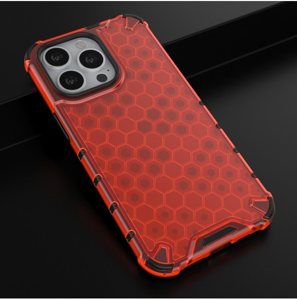 Honeycomb Case armor cover with TPU Bumper for iPhone 13 Pro red