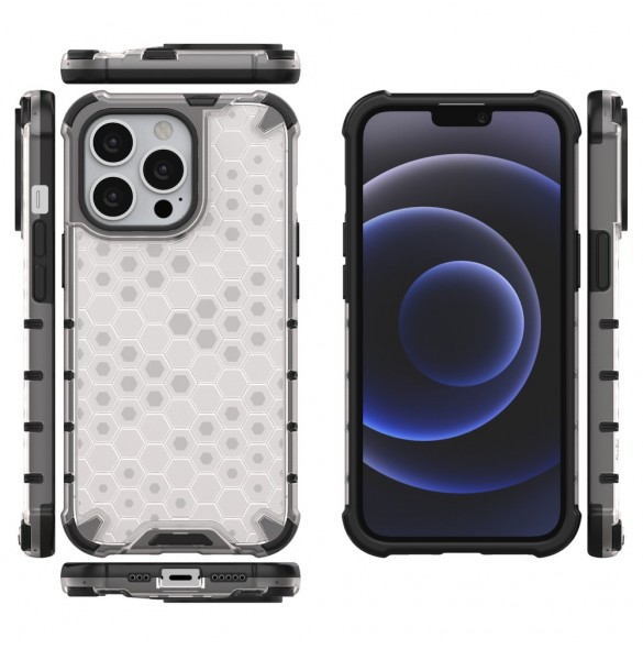 Honeycomb Case armor cover with TPU Bumper for iPhone 13 Pro transparent