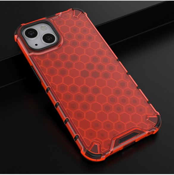 Honeycomb Case armor cover with TPU Bumper for iPhone 13 red