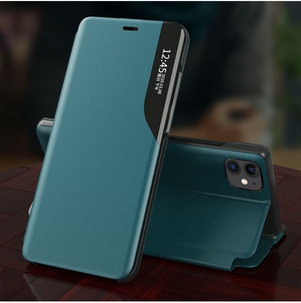 Eco Leather View Case elegant bookcase type case with kickstand for iPhone 13 Pro orange