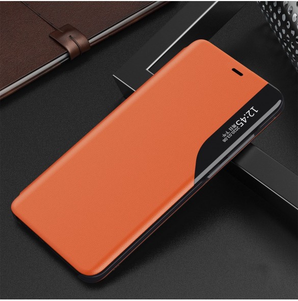 Eco Leather View Case elegant bookcase type case with kickstand for iPhone 13 Pro orange