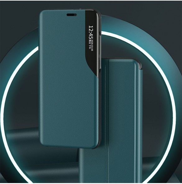 Eco Leather View Case elegant bookcase type case with kickstand for iPhone 13 blue