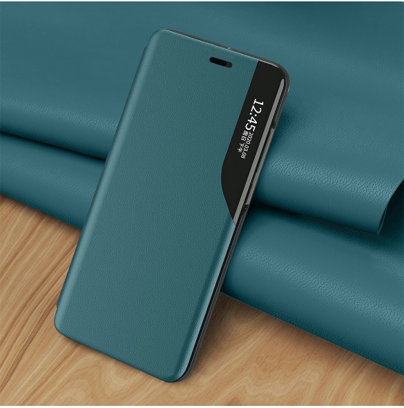 Eco Leather View Case elegant bookcase type case with kickstand for iPhone 13 blue