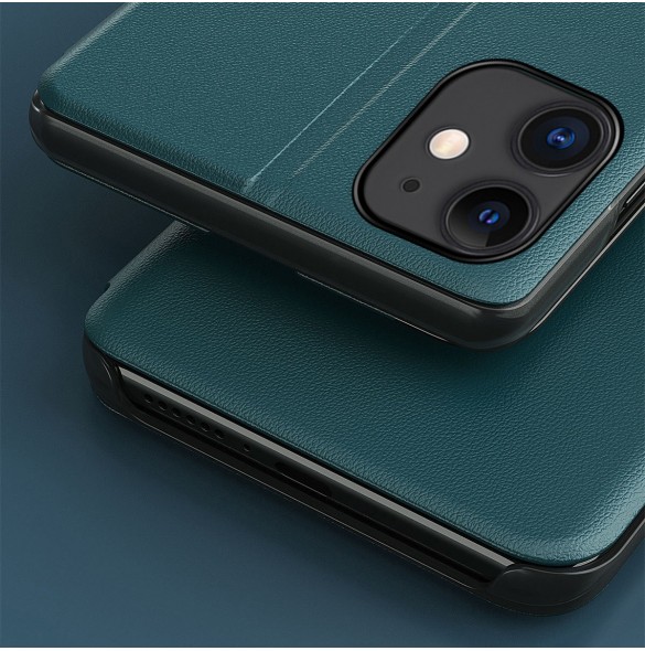 Eco Leather View Case elegant bookcase type case with kickstand for iPhone 13 blue