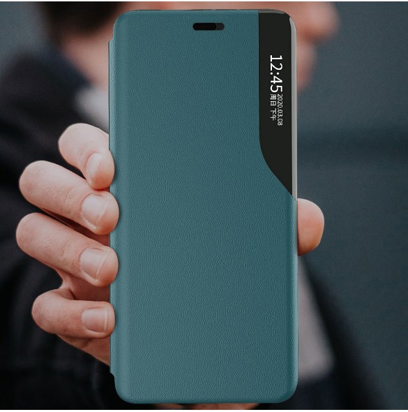 Eco Leather View Case elegant bookcase type case with kickstand for iPhone 13 blue