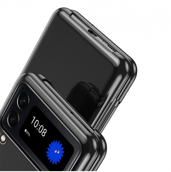 Plätering Fodral hårt fodral Galvanisering ram Skal till Samsung Galaxy Z Flip 3 svart