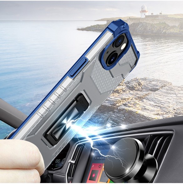Crystal Ring Case Kickstand Tough Rugged Cover för iPhone 12 mini blå