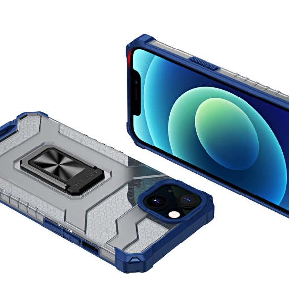 Crystal Ring Case Kickstand Tough Rugged Cover för iPhone 12 mini blå
