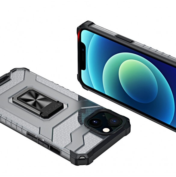 Crystal Ring Case Kickstand Tough Rugged Skal till iPhone 12 svart