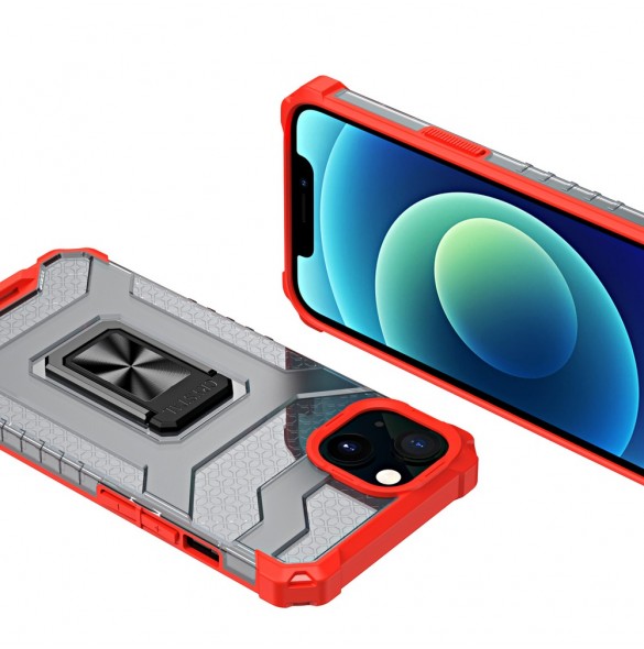 Crystal Ring Case Kickstand Tough Rugged Skal till iPhone 12 röd
