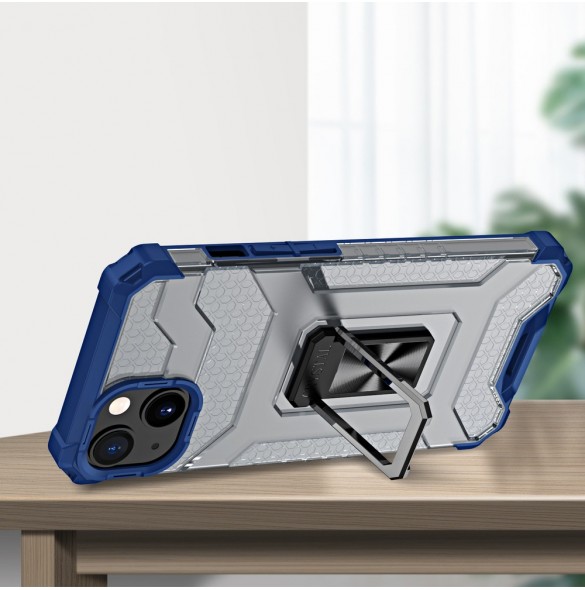 Crystal Ring Case Kickstand Tough Rugged Cover för iPhone 12 blå