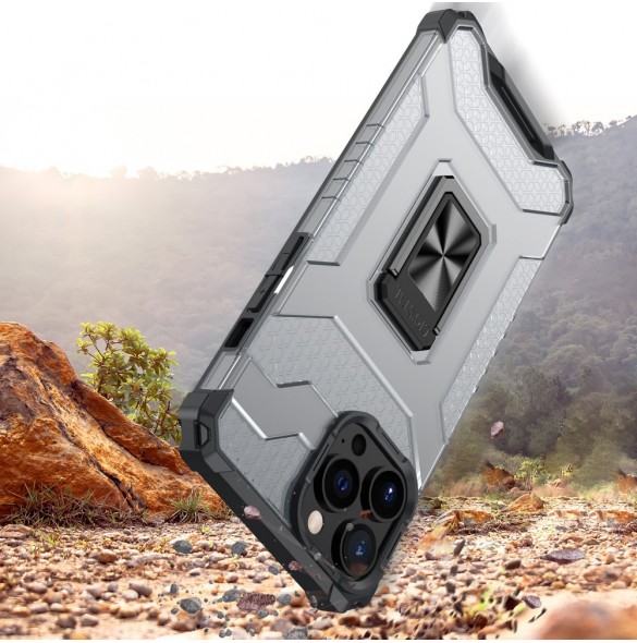 Crystal Ring Case Kickstand Tough Rugged Cover för iPhone 12 Pro svart