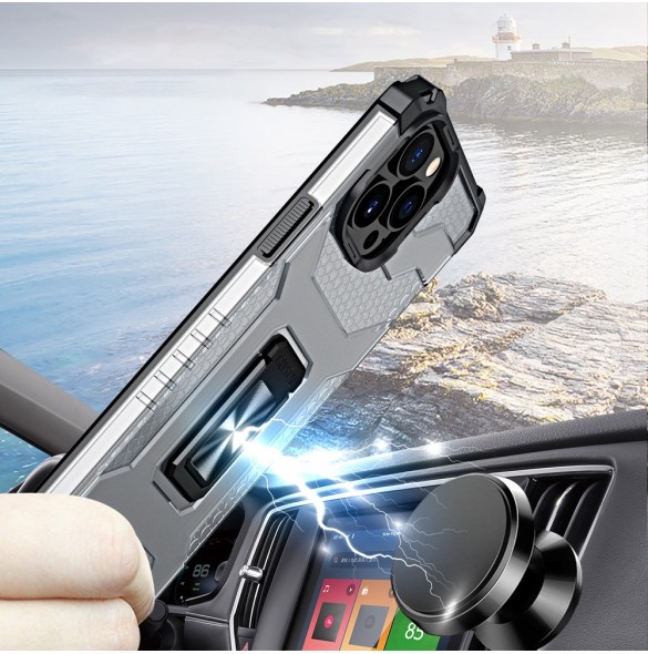 Crystal Ring Case Kickstand Tough Rugged Cover för iPhone 12 Pro svart