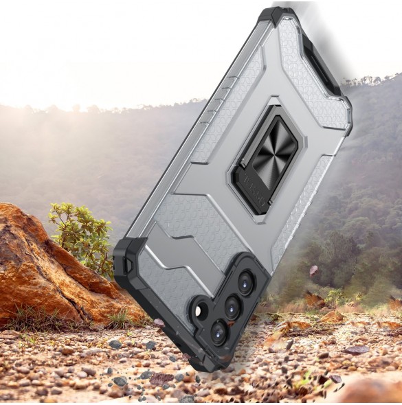 Crystal Ring Case Kickstand Tough Rugged Cover för Samsung Galaxy S21 5G blå