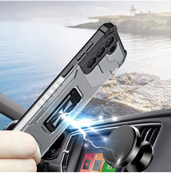Crystal Ring Case Kickstand Tough Rugged Cover för Samsung Galaxy S21 5G blå
