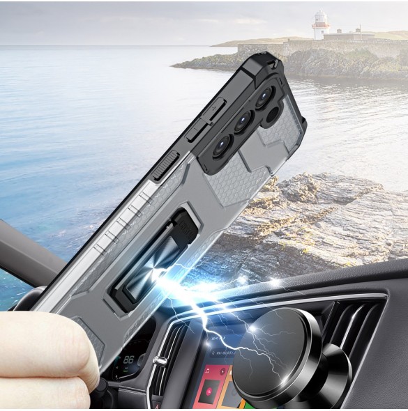 Crystal Ring Case Kickstand Tough Rugged Cover för Samsung Galaxy S21+ 5G (S21 Plus 5G) svart