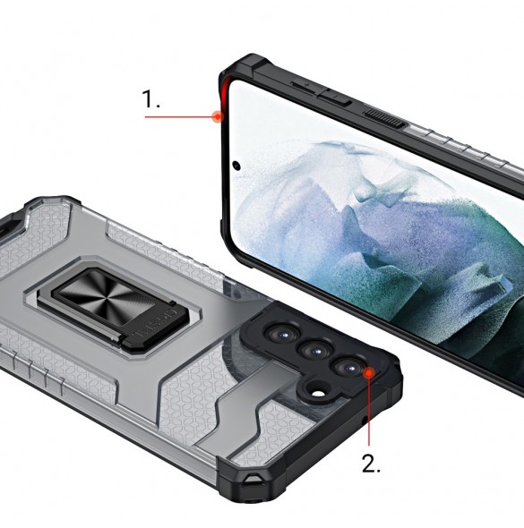 Crystal Ring Case Kickstand Tough Rugged Cover för Samsung Galaxy S21+ 5G (S21 Plus 5G) röd