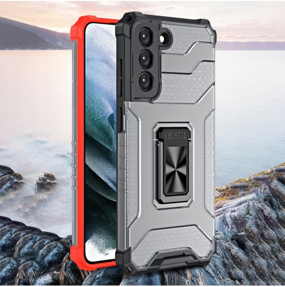 Crystal Ring Case Kickstand Tough Rugged Cover för Samsung Galaxy S21+ 5G (S21 Plus 5G) röd