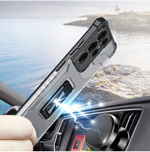 Crystal Ring Case Kickstand Tough Rugged Cover för Samsung Galaxy S21 Ultra 5G blå