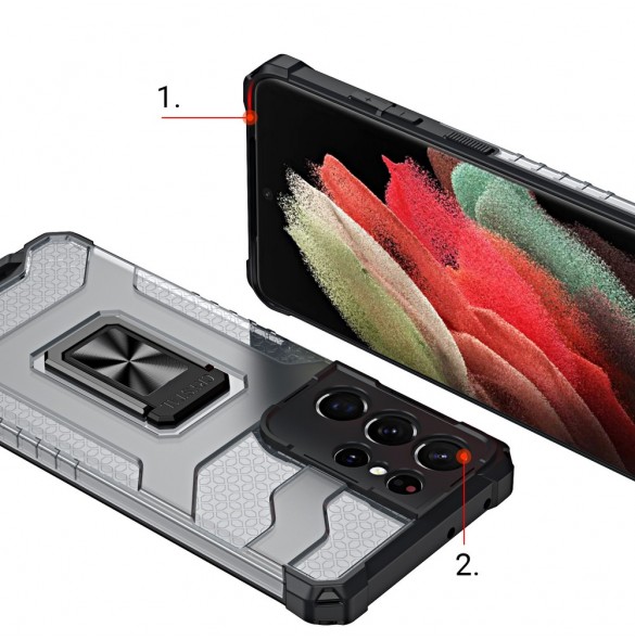 Crystal Ring Case Kickstand Tough Rugged Cover för Samsung Galaxy S21 Ultra 5G blå