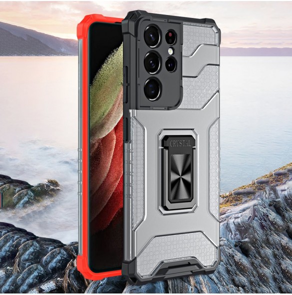 Crystal Ring Case Kickstand Tough Rugged Cover för Samsung Galaxy S21 Ultra 5G blå