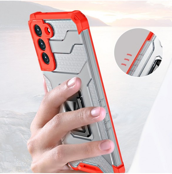 Crystal Ring Case Kickstand Tough Rugged Cover för Samsung Galaxy S21 FE röd