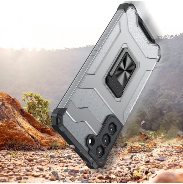 Crystal Ring Case Kickstand Tough Rugged Cover för Samsung Galaxy S21 FE röd