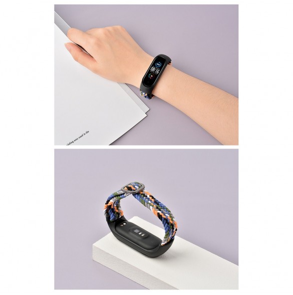Rem Tygbyte bandrem för Xiaomi Mi Band 6/5/4/3 flätat tygarmband lila