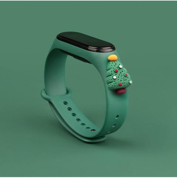 Rem Xmas Armband för Xiaomi Mi Band 4 / Mi Band 3 Jul Silikon Armband Mörkgrönt (Julgran 2)