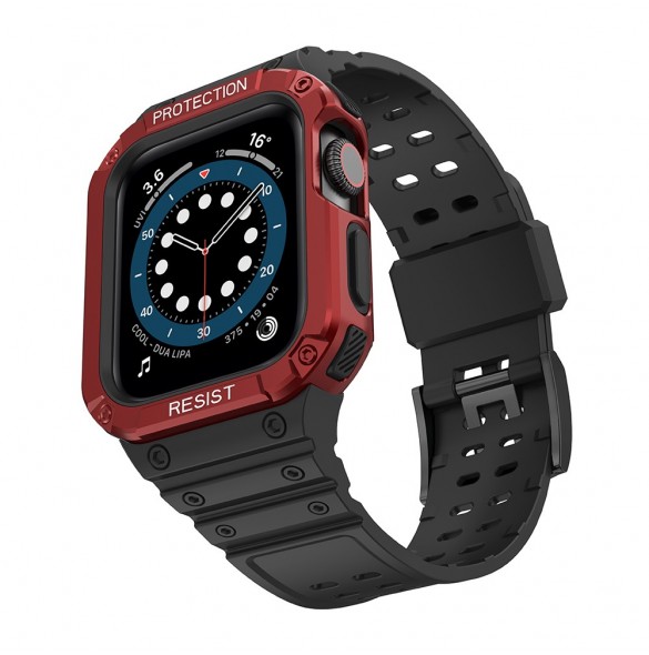 Protect Strap Band Band med fodral för Apple Watch 7 / SE (41/40 / 38mm) fodral Pansarklocka Svart