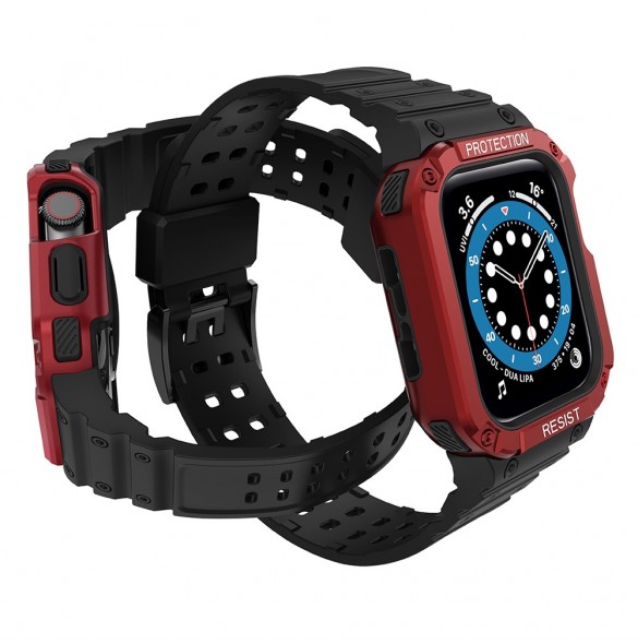 Protect Strap Band Band med fodral för Apple Watch 7 / SE (41/40 / 38mm) fodral Pansarklocka Svart