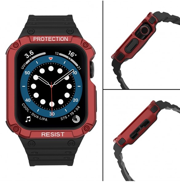 Protect Strap Band Band med fodral för Apple Watch 7 / SE (41/40 / 38mm) fodral Pansarklocka Svart