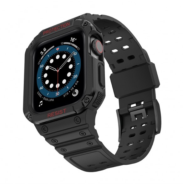 Protect Strap Band Band med fodral för Apple Watch 7 / SE (41/40 / 38mm) fodral Pansarklocka Svart