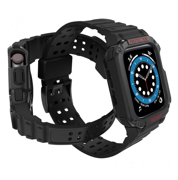 Protect Strap Band Band med fodral för Apple Watch 7 / SE (41/40 / 38mm) fodral Pansarklocka Svart