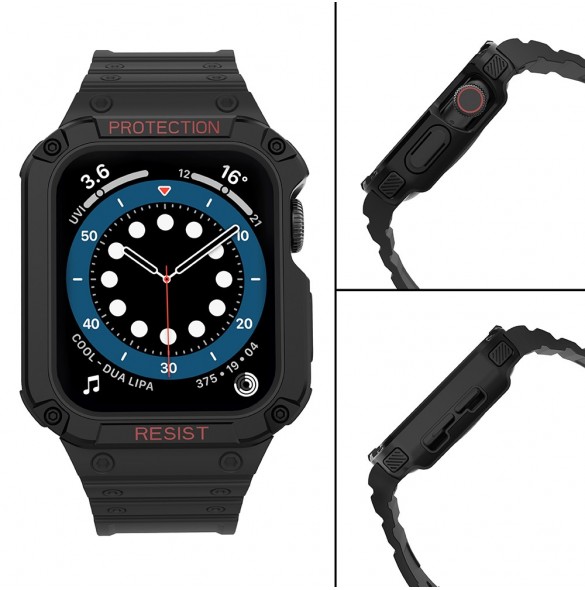 Protect Strap Band Band med fodral för Apple Watch 7 / SE (41/40 / 38mm) fodral Pansarklocka Svart