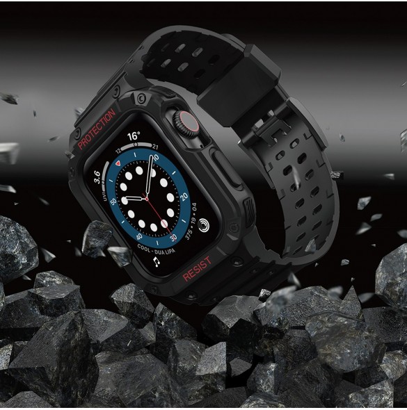 Protect Strap Band Band med fodral för Apple Watch 7 / SE (41/40 / 38mm) fodral Pansarklocka Svart