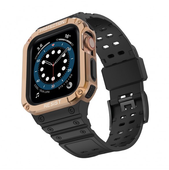 Protect Strap Band Band med fodral för Apple Watch 7 / SE (41/40 / 38mm) fodral Pansarklocka Svart
