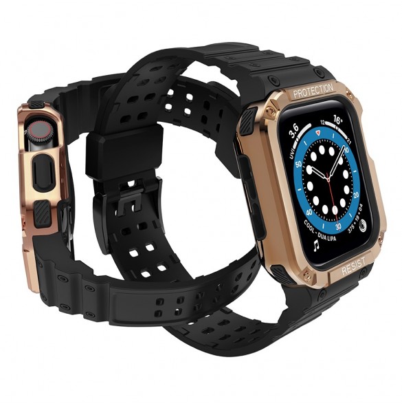 Protect Strap Band Band med fodral för Apple Watch 7 / SE (41/40 / 38mm) fodral Pansarklocka Svart