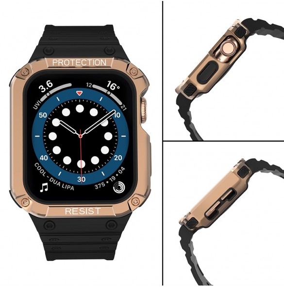 Protect Strap Band Band med fodral för Apple Watch 7 / SE (41/40 / 38mm) fodral Pansarklocka Svart
