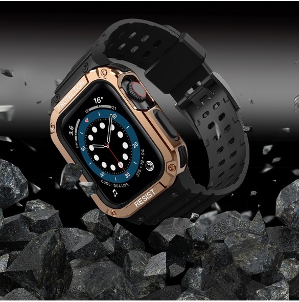 Protect Strap Band Band med fodral för Apple Watch 7 / SE (41/40 / 38mm) fodral Pansarklocka Svart