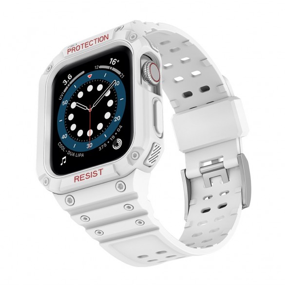 Protect Strap Band Band med fodral för Apple Watch 7 / SE (41/40 / 38mm) fodral Pansarklocka Vit