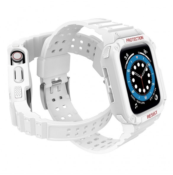 Protect Strap Band Band med fodral för Apple Watch 7 / SE (41/40 / 38mm) fodral Pansarklocka Vit