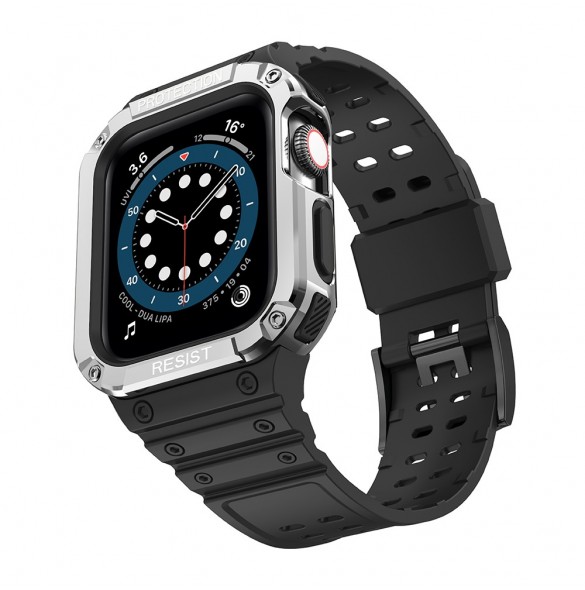 Protect Strap Band Band med fodral för Apple Watch 7 / SE (41/40 / 38mm) fodral Pansarklocka Svart