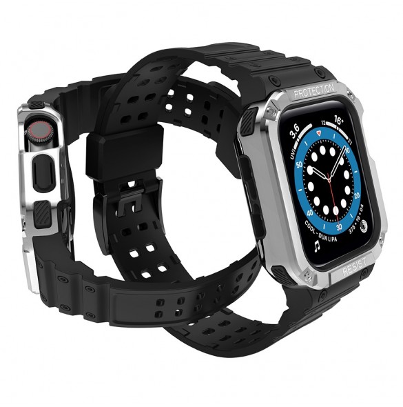 Protect Strap Band Band med fodral för Apple Watch 7 / SE (41/40 / 38mm) fodral Pansarklocka Svart
