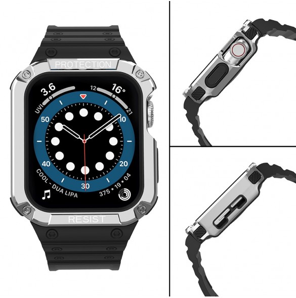 Protect Strap Band Band med fodral för Apple Watch 7 / SE (41/40 / 38mm) fodral Pansarklocka Svart