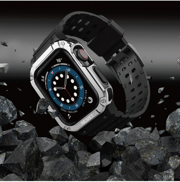 Protect Strap Band Band med fodral för Apple Watch 7 / SE (41/40 / 38mm) fodral Pansarklocka Svart