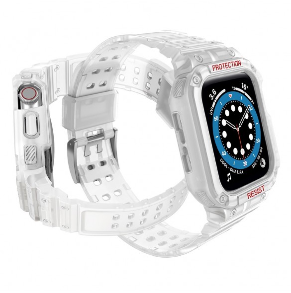 Protect Strap Band Band med fodral för Apple Watch 7 / SE (41/40 / 38mm) fodral Pansarklocka Vit